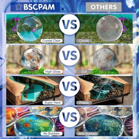 BSCPAM إيبوكسي الراتنج 16 أونصة - مجموعة راتنجات الإيبوكسي الشفاف - مزيج سهل بنسبة 1: 1 صب وطلاء للحرف الفنية DIY والمجوهرات وقالب الراتنج - التسوية الذاتية، بدون اصفرار وخالية من الفقاعات in Kuwait