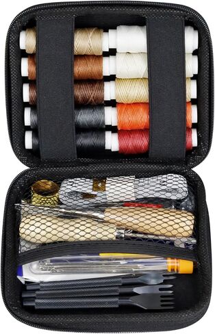 PLANTIONAL Leather Stitching Sewing Kit: 31PCS Leather Sewing Kit with 4mm Lacing Stitching Chisel, Leather Sewing Tools, Waxed Thread and Large-Eye Stitching Needles for Crafting Projects in Kuwait