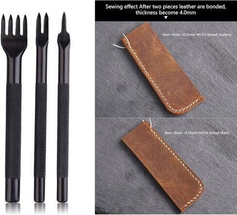 PLANTIONAL Leather Stitching Sewing Kit: 31PCS Leather Sewing Kit with 4mm Lacing Stitching Chisel, Leather Sewing Tools, Waxed Thread and Large-Eye Stitching Needles for Crafting Projects in Kuwait