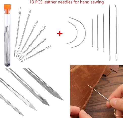 PLANTIONAL Leather Stitching Sewing Kit: 31PCS Leather Sewing Kit with 4mm Lacing Stitching Chisel, Leather Sewing Tools, Waxed Thread and Large-Eye Stitching Needles for Crafting Projects in Kuwait