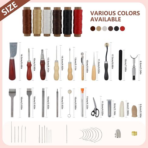 مجموعة أدوات العمل والخياطة الجلدية - مجموعة أدوات جلدية تحتوي على 72 قطعة للخياطة واللكم والنحت والختم والقطع مع حقيبة تخزين للحرف الجلدية، وأدوات العمل الجلدية للخياطة والحرفية in Kuwait