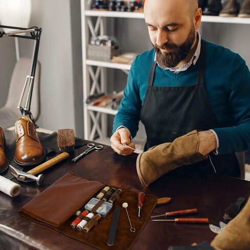 مجموعة أدوات العمل والخياطة الجلدية - مجموعة أدوات جلدية تحتوي على 72 قطعة للخياطة واللكم والنحت والختم والقطع مع حقيبة تخزين للحرف الجلدية، وأدوات العمل الجلدية للخياطة والحرفية in Kuwait