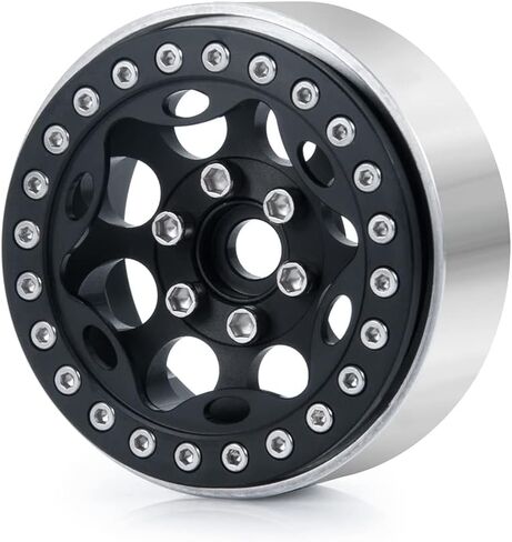 RCLIONS 4 قطع من سبائك الألومنيوم مقاس 1.9 بوصة RC Beadlock عجلة استبدال حلقة لسيارة 1:10 RC الزاحفة 1.9 بوصة عجلات/إطارات (أسود) in Kuwait