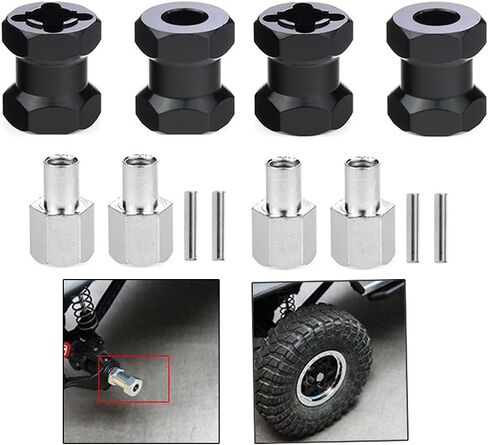 HeyMi 4Pcs 12mm Aluminum Wheel Hex Hub 15mm Offset Extension for Axial scx10 D90 90046 Tamiya MST 110 RC Car Crawler (15mm, Black) in Kuwait