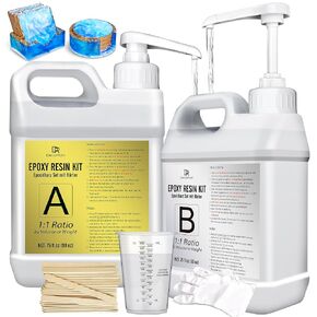 Epoxy Resin Kit - 0.6 Gallon Crystal Clear Self-Leveling Epoxy Resin with Pump for DIY Resin Art, Table Top, Jewelry Making - 1:1 Ratio Bubbles Free High-Gloss Casting Resin for Coating, Molds, Wood