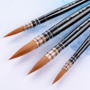 Falling in Art Professional Paint Brush Set, 4Pcs Round Pointed Paintbrush Set, Wooden Handle Nylon Hair Artist Brushes for Watercolor Painting and Fine Art(#2 #4 #6#8)