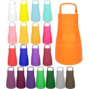 20 Pcs Kids Apron Set Adjustable Children Art Aprons with 2 Pockets for Girls Painting Cooking Baking (20 Color, L)