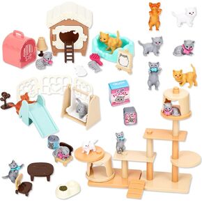 TQQFUN 43-Piece Cat Figurine Playset - Realistic Pet Care Center Role Play Toys for Kids, Toddlers, Boys and Girls in Kuwait
