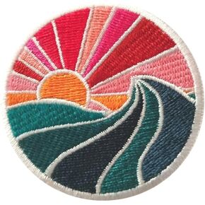 PatchClub Wave and Sun, Aesthetic Colorful Ocean Patch, 3 inches - Fully Embroidered Cool Iron On/Sew On Patches