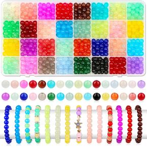 Audab 1600 Pieces 6mm Round Glass Beads for Jewelry Making, 32 Colors Crystal Beads for Bracelets Jewelry Making and DIY Crafts(6mm, 32 Colors)