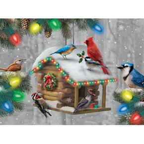 Bits and Pieces - 300 Piece Jigsaw Puzzle for Adults 18" x 24" - The Greatest Gift - 300 pc Glow-in-The-Dark Christmas Snow House Holiday Winter Family Jigsaw by Artist John Sloane