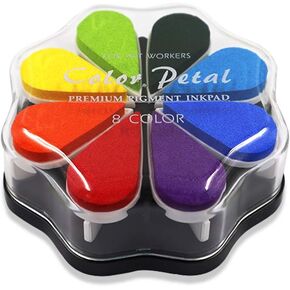 8 Colors Petal Shape Craft Ink Pad Stamps Partner DIY Color, Finger Ink Stamp Pads for Kids, Rainbow Rubber Ink Pad for Card Making, Scrapbook, Painting (Style 5)