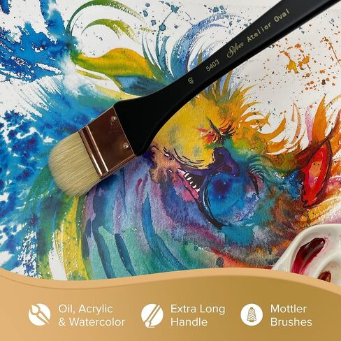 Silver Brush Limited 5403-30 Silver Atelier Oval Hog Bristle Mottler Brush, Size 30, Extra Long Handle in Kuwait