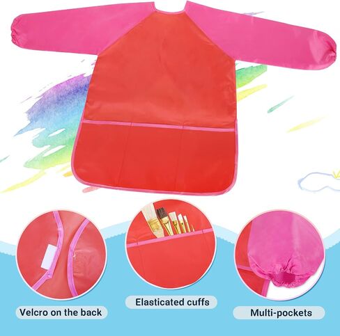 VCOSTORE Kids Art Smock، ثوب رسم للأطفال الصغار، مريلة فنية للأطفال بأكمام طويلة مقاومة للماء مع 3 جيوب للأطفال in Kuwait