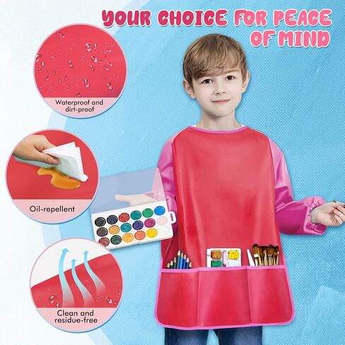 VCOSTORE Kids Art Smock، ثوب رسم للأطفال الصغار، مريلة فنية للأطفال بأكمام طويلة مقاومة للماء مع 3 جيوب للأطفال in Kuwait