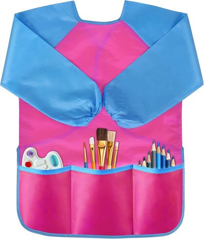VCOSTORE Kids Art Smock، ثوب رسم للأطفال الصغار، مريلة فنية للأطفال بأكمام طويلة مقاومة للماء مع 3 جيوب للأطفال in Kuwait