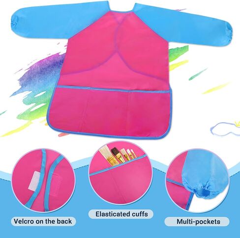 VCOSTORE Kids Art Smock، ثوب رسم للأطفال الصغار، مريلة فنية للأطفال بأكمام طويلة مقاومة للماء مع 3 جيوب للأطفال in Kuwait