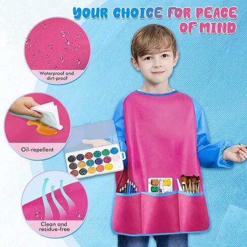 VCOSTORE Kids Art Smock، ثوب رسم للأطفال الصغار، مريلة فنية للأطفال بأكمام طويلة مقاومة للماء مع 3 جيوب للأطفال in Kuwait