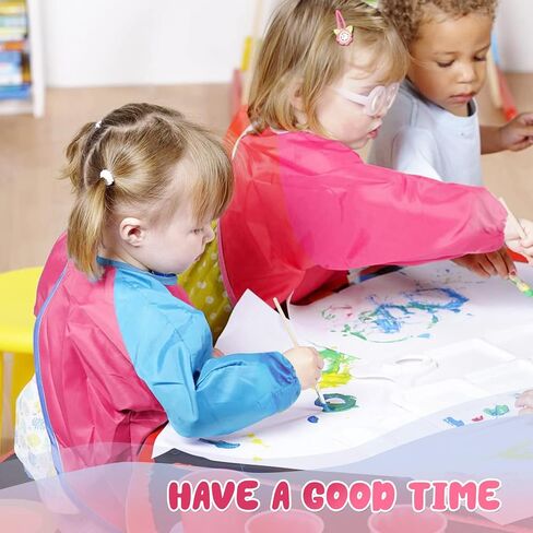VCOSTORE Kids Art Smock، ثوب رسم للأطفال الصغار، مريلة فنية للأطفال بأكمام طويلة مقاومة للماء مع 3 جيوب للأطفال in Kuwait