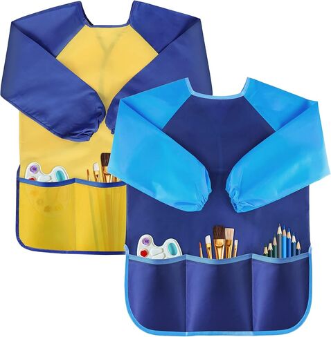 VCOSTORE Kids Art Smock، ثوب رسم للأطفال الصغار، مريلة فنية للأطفال بأكمام طويلة مقاومة للماء مع 3 جيوب للأطفال in Kuwait