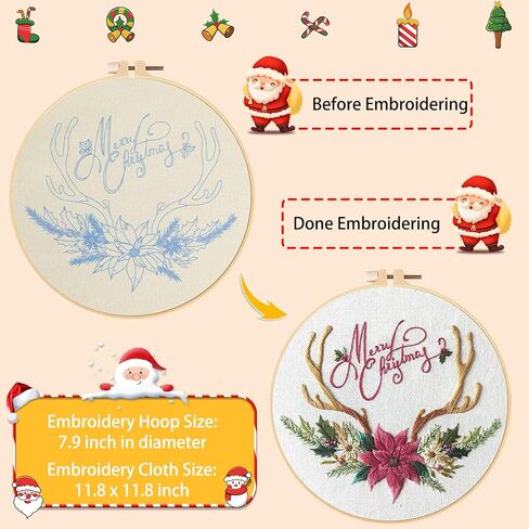 4 قطع من مجموعة التطريز للمبتدئين مع نمط عيد الميلاد، مجموعات الخياطة المتقاطعة DIY للبالغين، السلسلة الكاملة تأتي مع 4 أنماط تطريز و4 خيوط مطرزة، 4 أقمشة مطرزة، وتعليمات in Kuwait