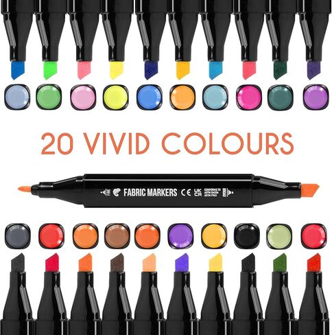 Zenacolor 20 قلم تحديد قماشي بطرف مزدوج - ألوان فريدة لأقلام قماش الملابس - أطراف دقيقة وأقلام طلاء قماش ذات نقطة إزميل لتأثيرات متعددة in Kuwait