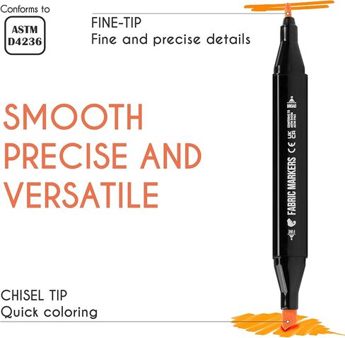 Zenacolor 20 قلم تحديد قماشي بطرف مزدوج - ألوان فريدة لأقلام قماش الملابس - أطراف دقيقة وأقلام طلاء قماش ذات نقطة إزميل لتأثيرات متعددة in Kuwait