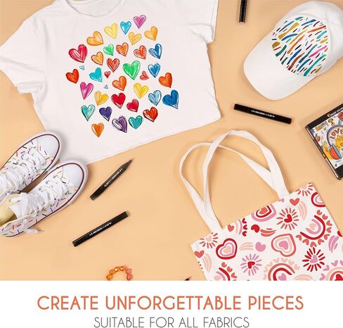 Zenacolor 20 قلم تحديد قماشي بطرف مزدوج - ألوان فريدة لأقلام قماش الملابس - أطراف دقيقة وأقلام طلاء قماش ذات نقطة إزميل لتأثيرات متعددة in Kuwait