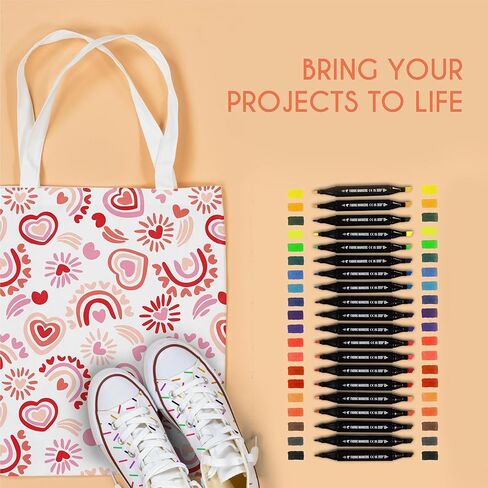 Zenacolor 20 قلم تحديد قماشي بطرف مزدوج - ألوان فريدة لأقلام قماش الملابس - أطراف دقيقة وأقلام طلاء قماش ذات نقطة إزميل لتأثيرات متعددة in Kuwait