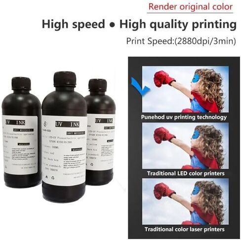 حبر Punehod UV 500 مل حبر طابعة أبيض UV لطباعة الأكريليك والخشب والزجاج وحافظات الهاتف والهدايا التذكارية in Kuwait