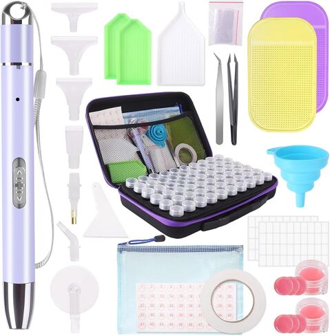 حاويات تخزين اللوحة الماسية DIY من Genround، مجموعة إكسسوارات اللوحة الماسية 60 فتحة مع أدوات لتنظيم خرز المجوهرات الفنية الماسية، وقلم رسم ماسي مع ضوء in Kuwait