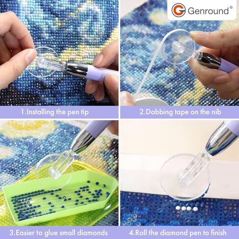 حاويات تخزين اللوحة الماسية DIY من Genround، مجموعة إكسسوارات اللوحة الماسية 60 فتحة مع أدوات لتنظيم خرز المجوهرات الفنية الماسية، وقلم رسم ماسي مع ضوء in Kuwait