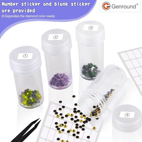حاويات تخزين اللوحة الماسية DIY من Genround، مجموعة إكسسوارات اللوحة الماسية 60 فتحة مع أدوات لتنظيم خرز المجوهرات الفنية الماسية، وقلم رسم ماسي مع ضوء in Kuwait