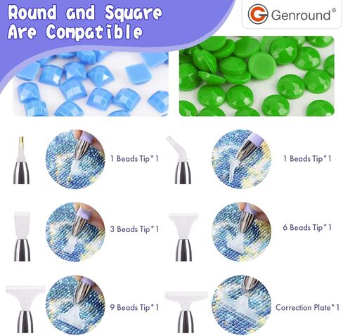 حاويات تخزين اللوحة الماسية DIY من Genround، مجموعة إكسسوارات اللوحة الماسية 60 فتحة مع أدوات لتنظيم خرز المجوهرات الفنية الماسية، وقلم رسم ماسي مع ضوء in Kuwait