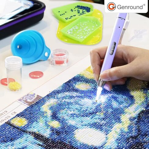 حاويات تخزين اللوحة الماسية DIY من Genround، مجموعة إكسسوارات اللوحة الماسية 60 فتحة مع أدوات لتنظيم خرز المجوهرات الفنية الماسية، وقلم رسم ماسي مع ضوء in Kuwait