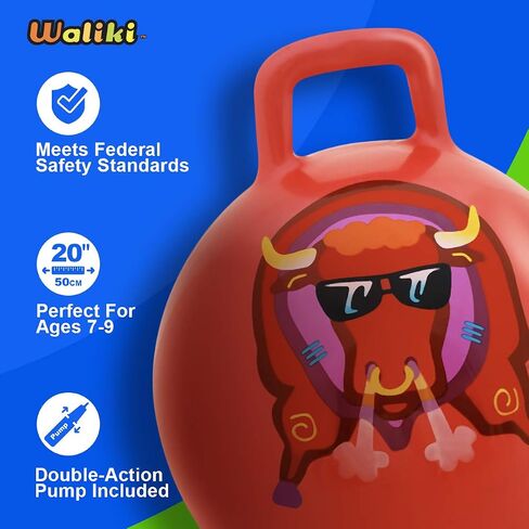 WALIKI Toys Hopper Ball for Kids (Hippity Hop Ball, Hopping Ball, Bouncy Ball with Handles, Sit & Bounce, Kangaroo Bouncer, Jumping Ball, Red, Pump Included) (Ages: 16-101 (29"/75CM)) in Kuwait