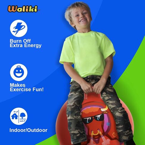 WALIKI Toys Hopper Ball for Kids (Hippity Hop Ball, Hopping Ball, Bouncy Ball with Handles, Sit & Bounce, Kangaroo Bouncer, Jumping Ball, Red, Pump Included) (Ages: 16-101 (29"/75CM)) in Kuwait