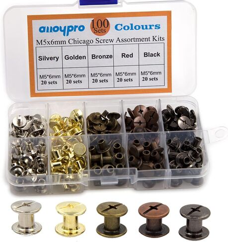 100 Sets Chicago Screws Assorted Kit 5 Color Leather Rivets Screw Rivets Flat Fillister Book Binding Posts Nail Rivet Chicago Bolts for DIY Leather Craft Black Silver Golden Bronze (Colours 5×6mm) in Kuwait