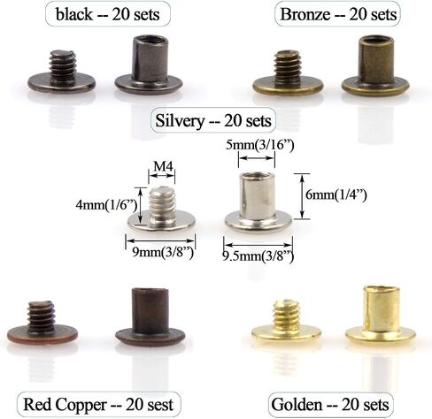 100 Sets Chicago Screws Assorted Kit 5 Color Leather Rivets Screw Rivets Flat Fillister Book Binding Posts Nail Rivet Chicago Bolts for DIY Leather Craft Black Silver Golden Bronze (Colours 5×6mm) in Kuwait