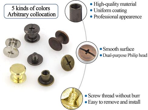 100 Sets Chicago Screws Assorted Kit 5 Color Leather Rivets Screw Rivets Flat Fillister Book Binding Posts Nail Rivet Chicago Bolts for DIY Leather Craft Black Silver Golden Bronze (Colours 5×6mm) in Kuwait