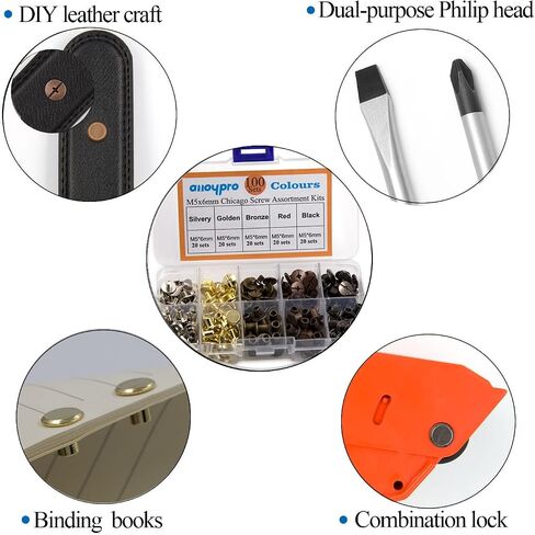 100 Sets Chicago Screws Assorted Kit 5 Color Leather Rivets Screw Rivets Flat Fillister Book Binding Posts Nail Rivet Chicago Bolts for DIY Leather Craft Black Silver Golden Bronze (Colours 5×6mm) in Kuwait