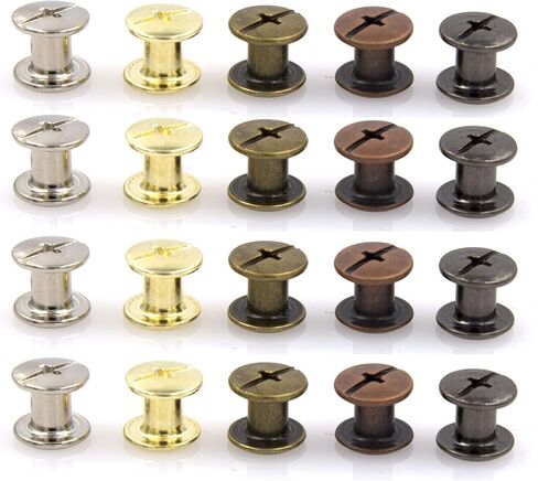 100 Sets Chicago Screws Assorted Kit 5 Color Leather Rivets Screw Rivets Flat Fillister Book Binding Posts Nail Rivet Chicago Bolts for DIY Leather Craft Black Silver Golden Bronze (Colours 5×6mm) in Kuwait