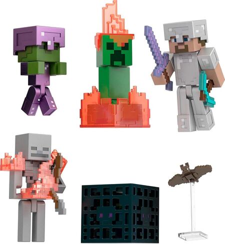 Mattel Minecraft Toys | Story Pack with 4 Action Figures and Accessories | Cave Conflict with Steve and Skeleton | Collectible Gift for Kids (Amazon Exclusive) in Saudi Arabia