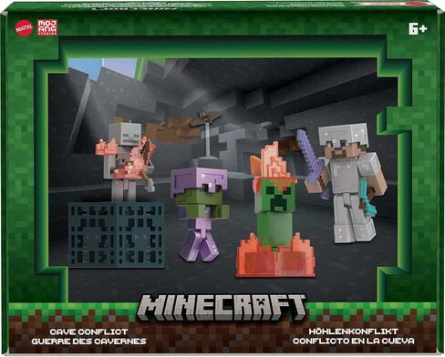 Mattel Minecraft Toys | Story Pack with 4 Action Figures and Accessories | Cave Conflict with Steve and Skeleton | Collectible Gift for Kids (Amazon Exclusive) in Saudi Arabia