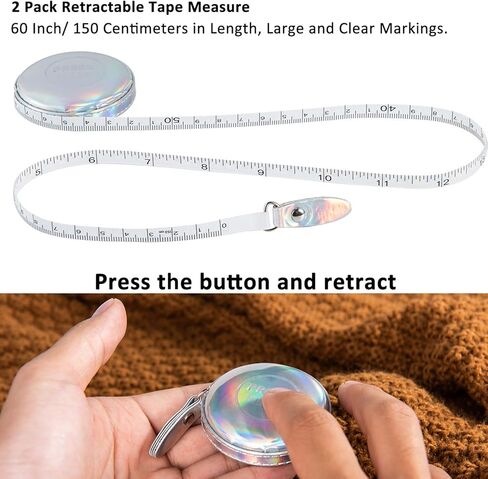 2 Pack Tape Measure Leather Retractable Body Measuring Tape 150 cm 60 Inch Tailor Fabric Small Tape Measure with Push Button (Round-Silver) in Saudi Arabia