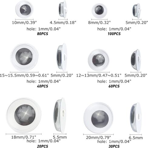 PH PandaHall 6 Sizes Wiggle Googly Eyes Buttons, 330pcs Sew On Googly Eyes Shank Back Sewing Crafts Animal Craft Eyes Button for Teddy Bear Animal Puppet Plush Animal in Saudi Arabia