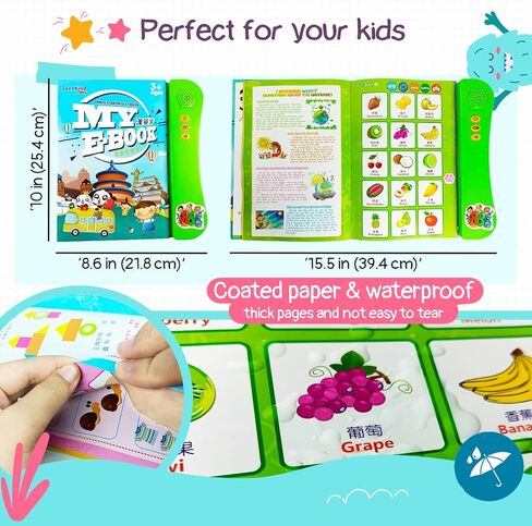 ZEENKIND Learn Chinese English Bilingual Baby Books | Interactive Sound Book to Learn Mandarin, Pinyin, Cantonese English | Learning Bilingual Toys Gifts for Kids, Toddlers, Children, and Baby Chinese in Kuwait