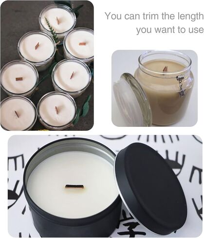 50 قطعة من فتائل الشموع الخشبية مع مشابك، فتائل طبيعية مقاس 0.5 × 6 بوصة مناسبة لصنع الشموع اليدوية، فتائل خشبية خالية من الدخان وطبيعية in Kuwait