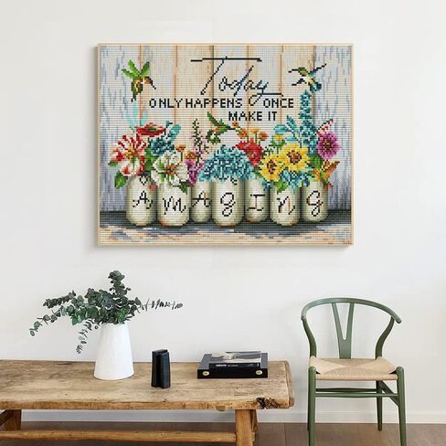 Stamping Cross Stitch Kit, Hummingbird and Flower Counting Cross Stitch Kit for Adult Beginners, Full Line DIY Cross Stitch Stitching Kit for Home Decor Cross Stitch Patterns 11.8x15.7 inches in Kuwait