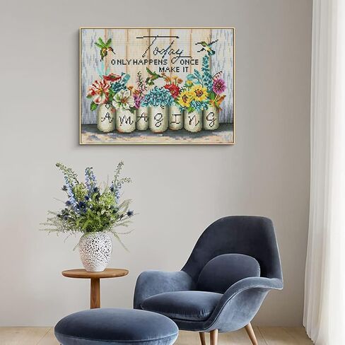 Stamping Cross Stitch Kit, Hummingbird and Flower Counting Cross Stitch Kit for Adult Beginners, Full Line DIY Cross Stitch Stitching Kit for Home Decor Cross Stitch Patterns 11.8x15.7 inches in Kuwait